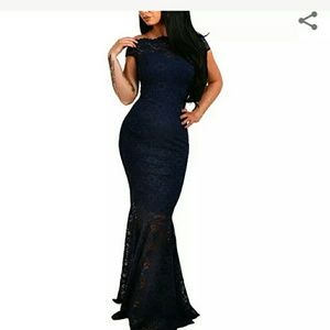 Navy blue formal prom cocktail party evening dress